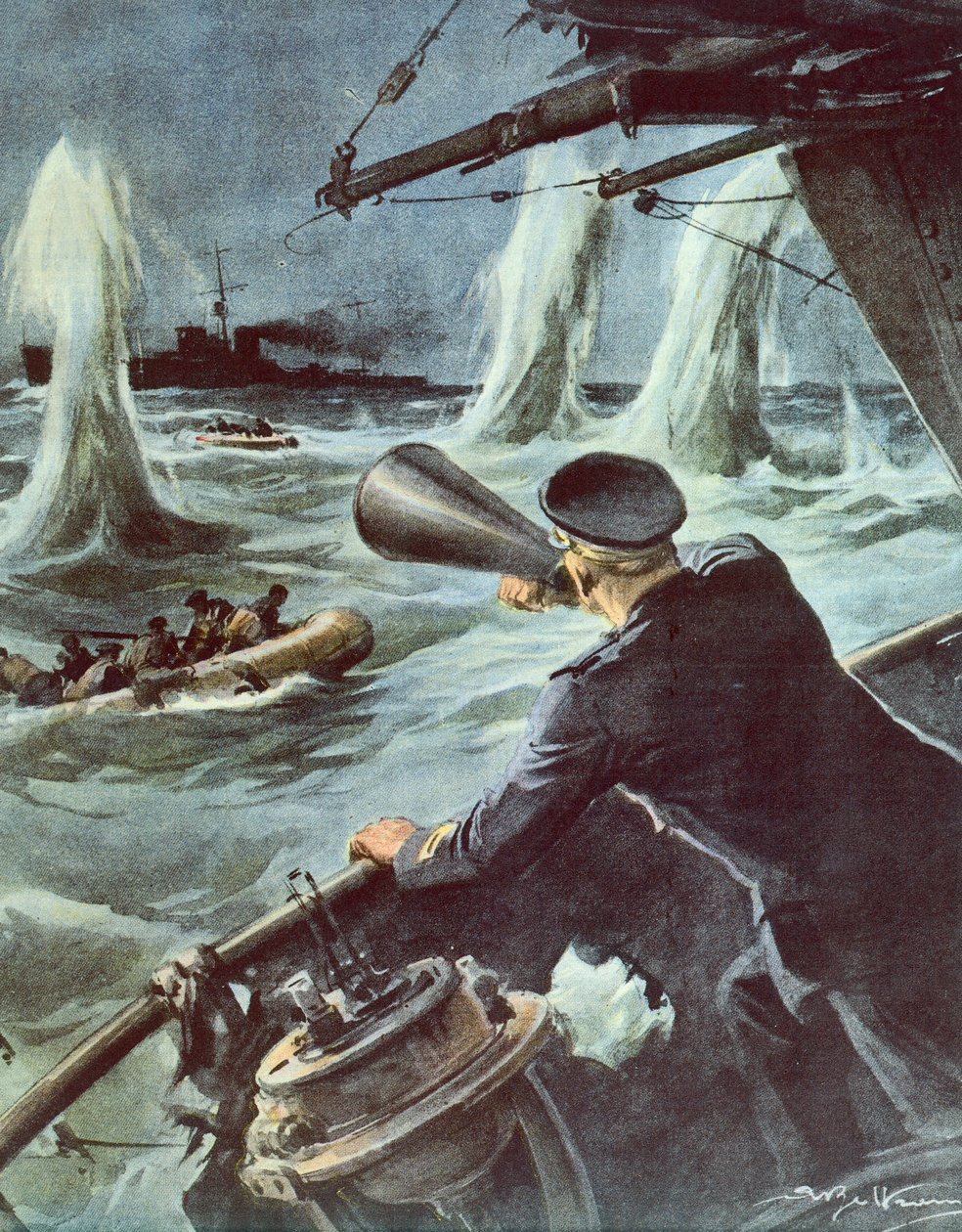 Sammenstød mellem lille torpedobåd og britisk krydser i den sicilianske kanal, 20. oktober af Achille Beltrame