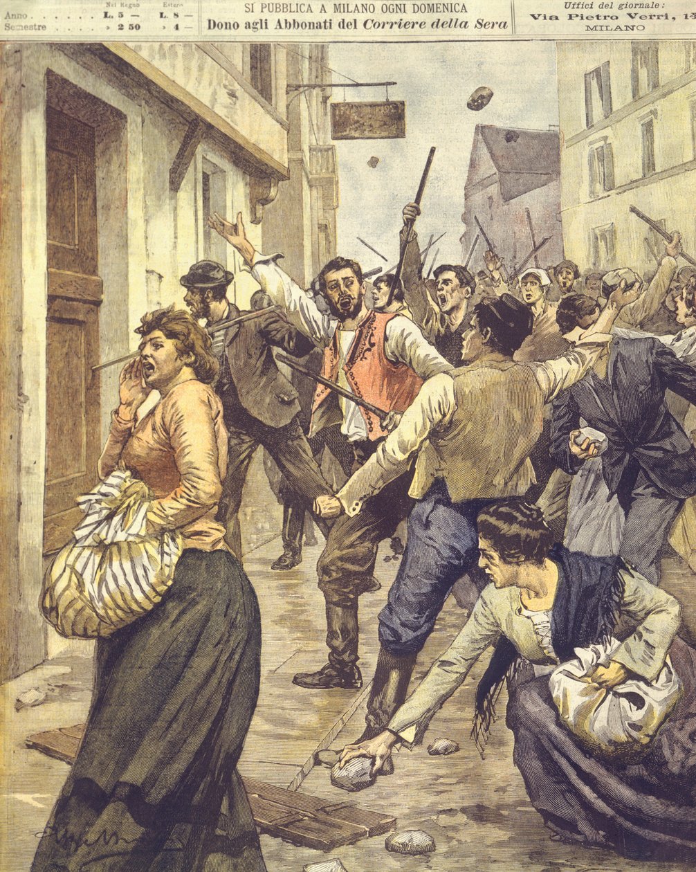 Forsideillustration af antisemitiske opstande i Mähren af Achille Beltrame