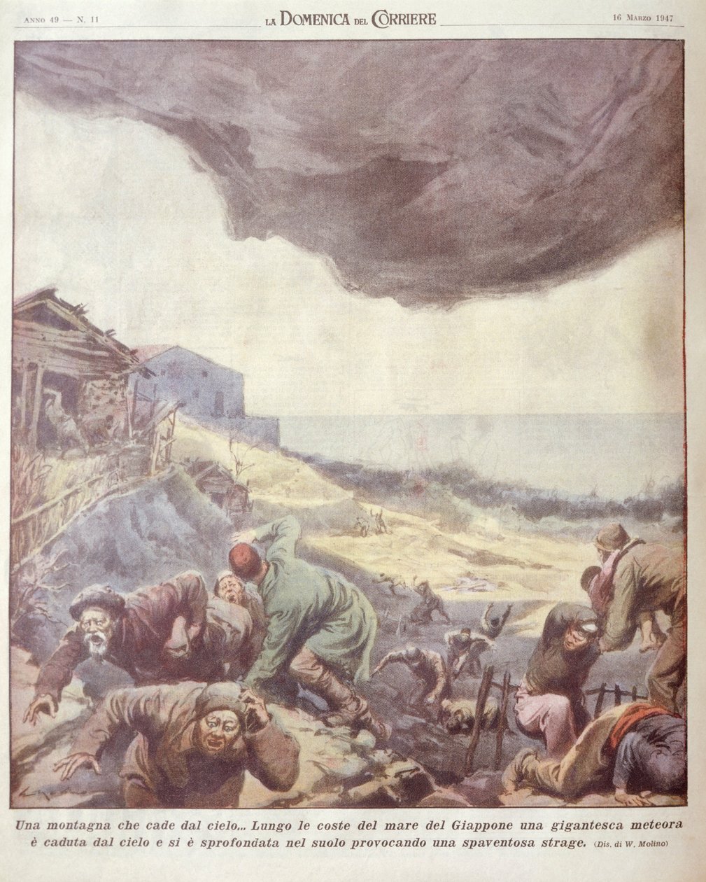 Coverillustration af meteorit, der falder på Japan af Achille Beltrame