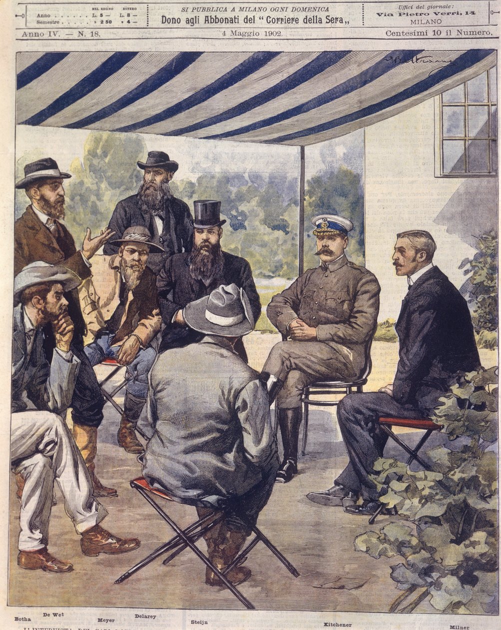 Forsideillustration af forhandlinger om fredsaftale under Anglo-Zulu- og Anglo-Boer-krigene 1850-1902 af Achille Beltrame