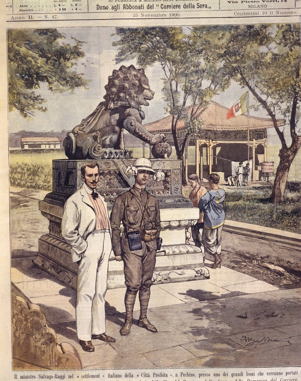 Forsideillustration af turister i Den Forbudte By; Peking, Kina af Achille Beltrame