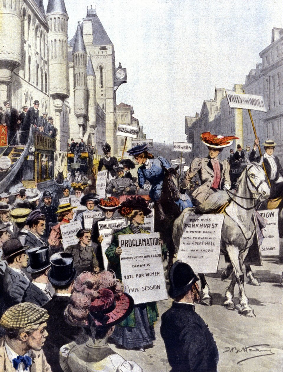 Demonstrationer i London i september 1908 af Achille Beltrame