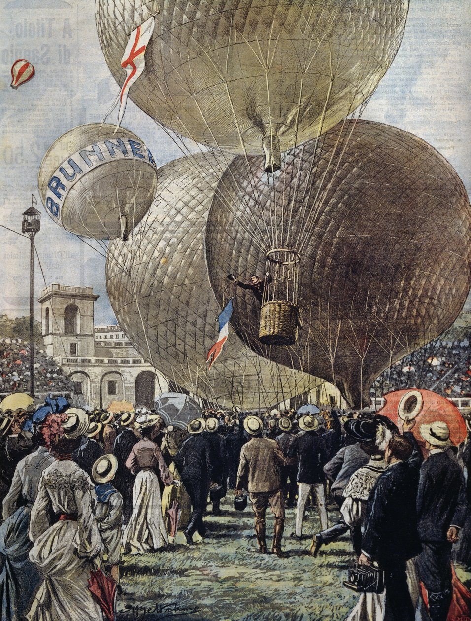 Afgang af luftballon ved Milano Air Show, illustration af Achille Beltrame fra La Domenica del Corriere, 19. juni af Achille Beltrame