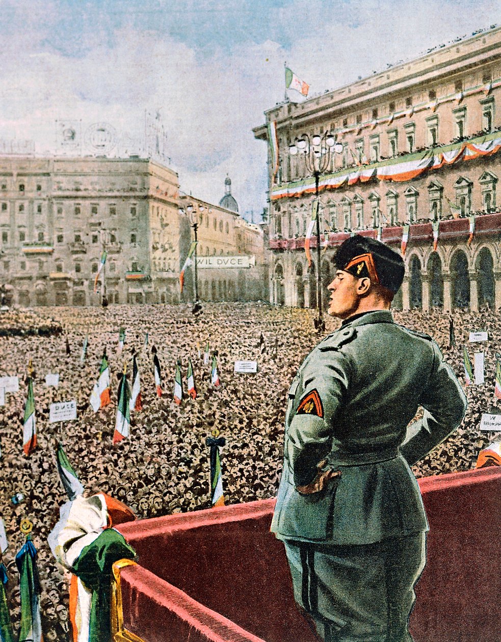 Duces tale på Piazza Duomo i Milano af Achille Beltrame (1871-1945) fra udgaven af ​​La Domenica del Corriere, maj 1930 af Achille Beltrame