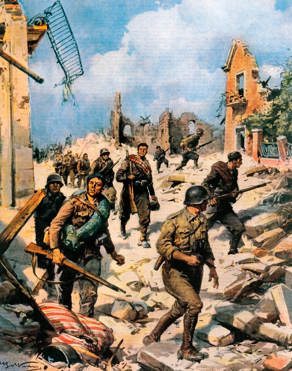 Kamp i Teruel under den spanske borgerkrig, Achille Beltrame (1871-1945) fra La Domenica del Corriere af Achille Beltrame