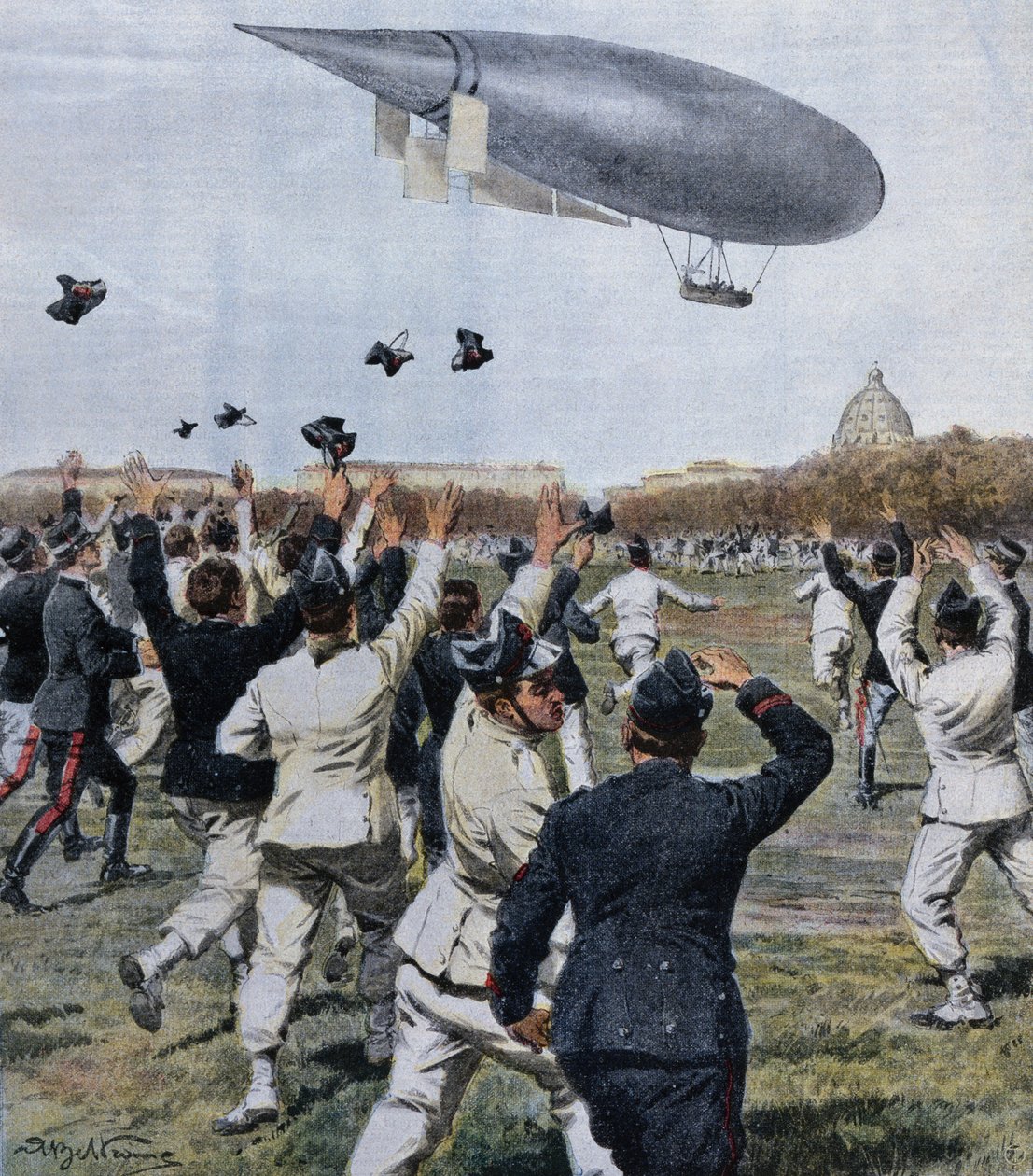 Luftskibsflyvning styret af Crocco og Ricaldoni i Rom, 31. oktober af Achille Beltrame