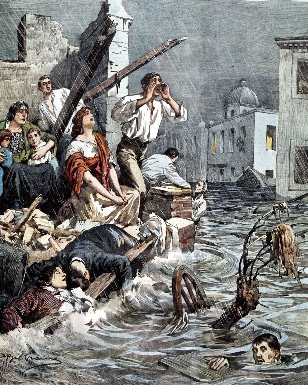 Oversvømmelse af Modica (Sicilien) i 1901. La Domenica del Corriere. Ill. de Beltrame af Achille Beltrame