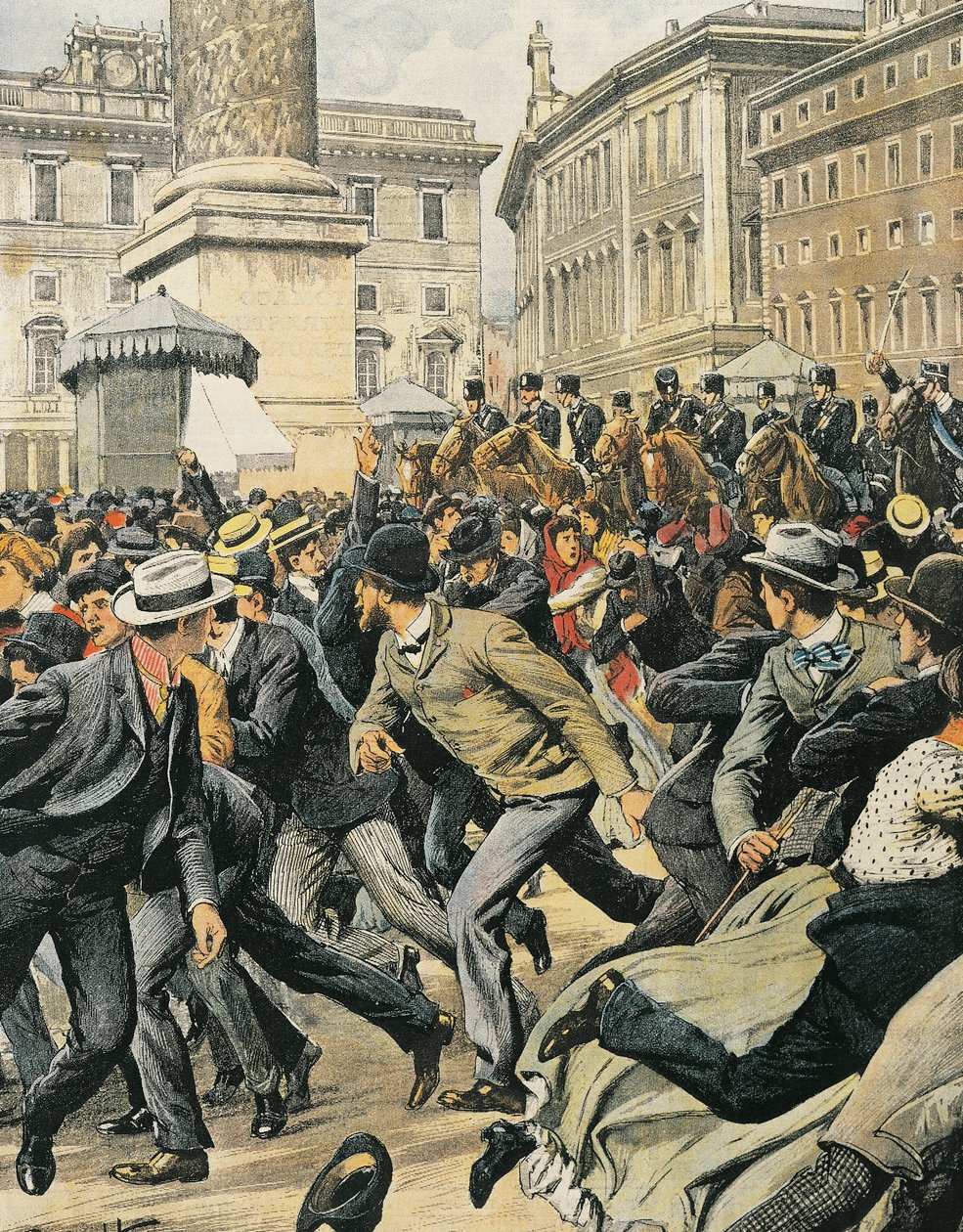 Generel arbejderstrejke i Rom, af Achille Beltrame, illustration, Illustrator Achille Beltrame (1871-1945), fra La Domenica del Corriere af Achille Beltrame