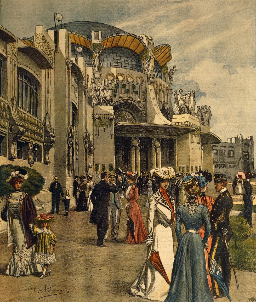 Stor åbning af den første internationale udstilling for moderne dekorativ kunst i Torino, af Achille Beltrame (1871-1945), fra La Domenica del Corriere, maj 1902 af Achille Beltrame