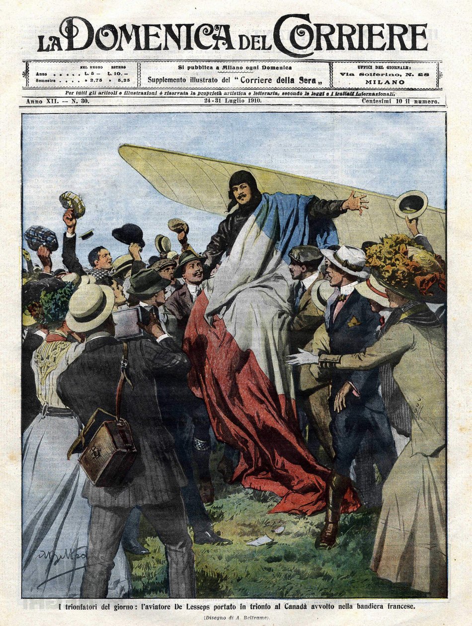 Jacques de Lesseps (1883-1927) ved sin ankomst til Canada i 1910. Illustration af Achille Beltrame til "Domenica del Corriere" den 24. juli af Achille Beltrame