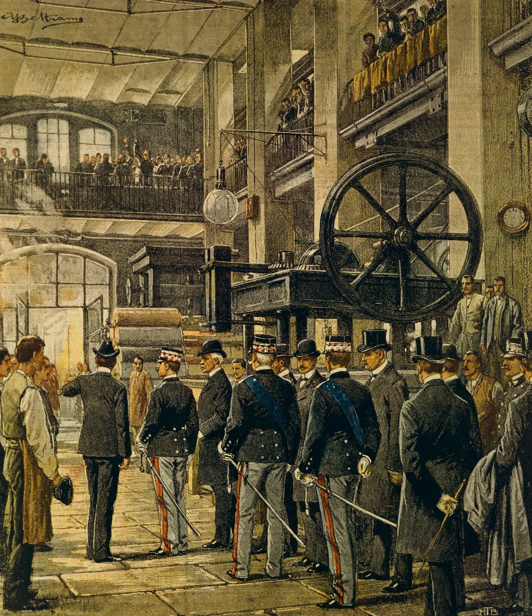 Kong Vittorio Emanuele III besøger fabrikker i Milano, af Achille Beltrame (1871-1945), fra La Domenica del Corriere, 8. oktober 1905 af Achille Beltrame