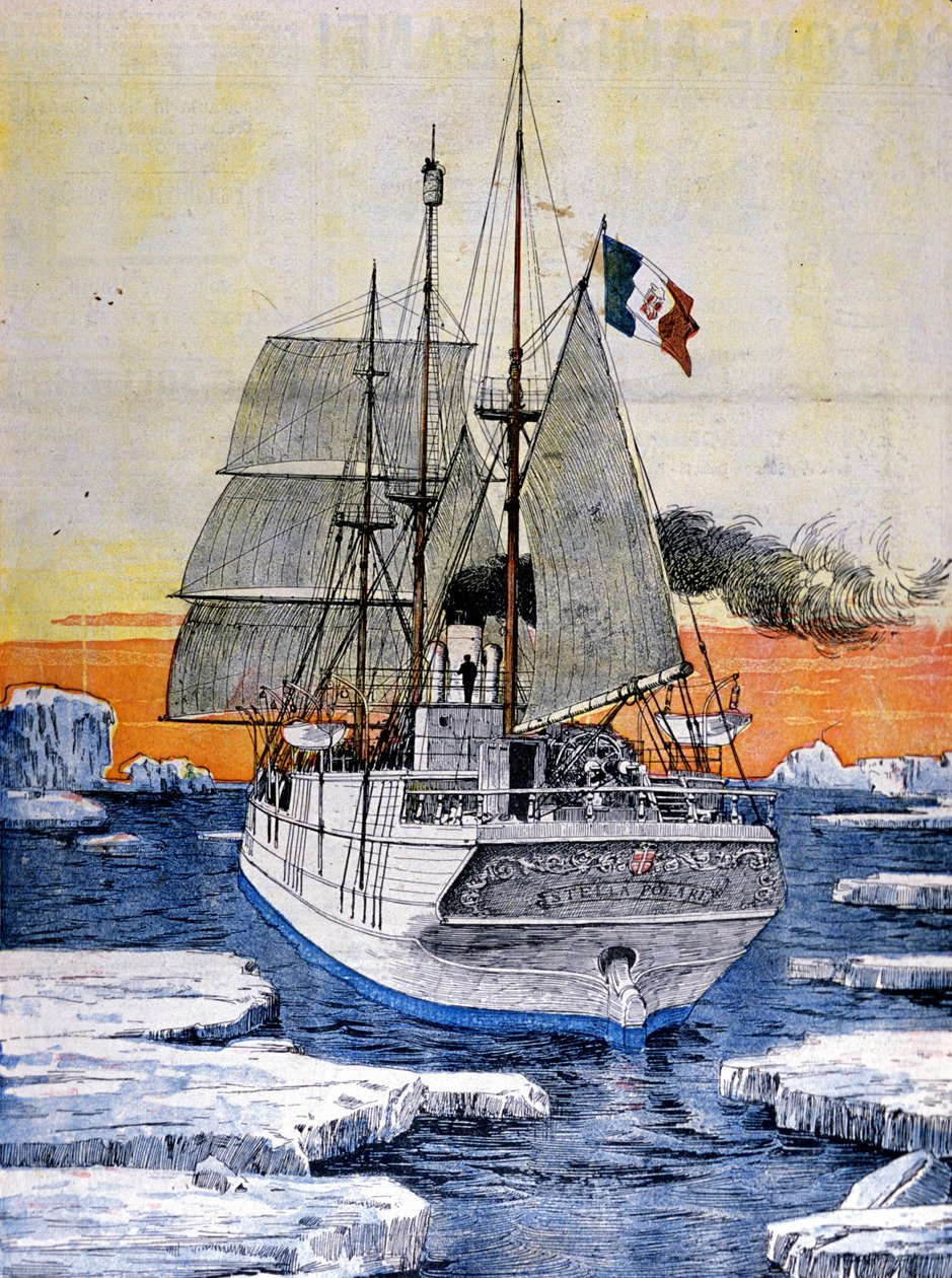 Polarekspeditionen af ​​Louis af Savoyen, hertugen af ​​Abruzzo: båden Stella polare i isen. Illustration fra et fotografi. La Domenica del Corriere. 1899. af Achille Beltrame