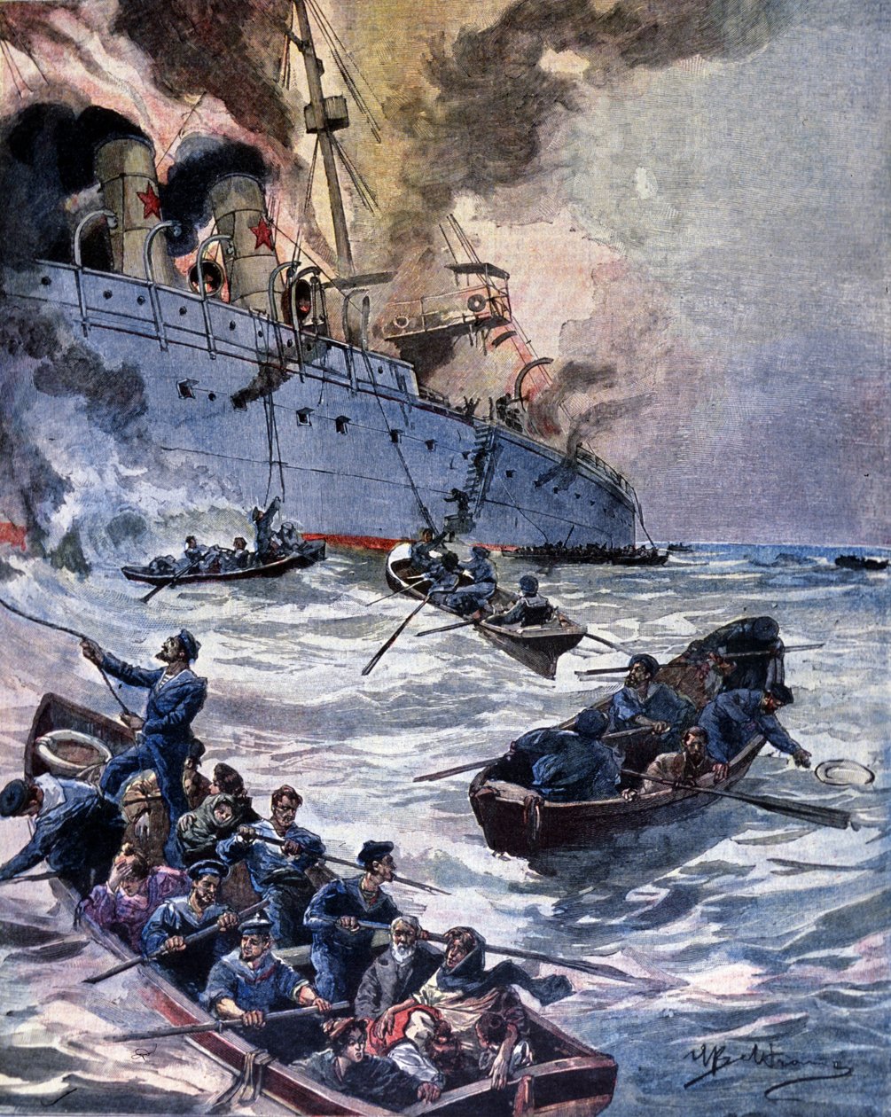 Damper Vittorias brand ved Alicante. Illustration af Beltrame. Kurer søndag. 1899. af Achille Beltrame