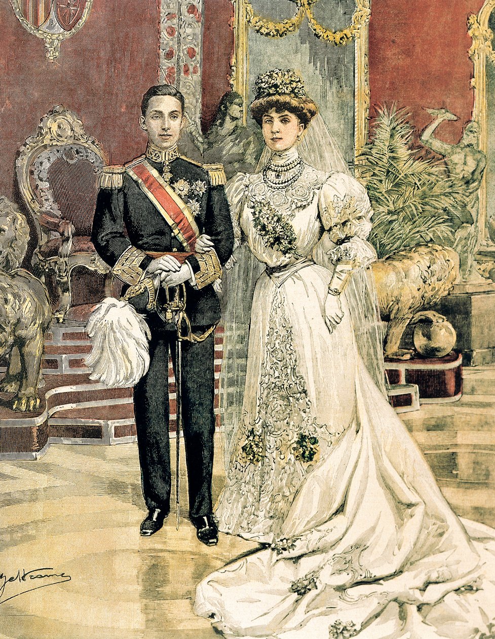 Ægteskab mellem kong Alfonso XIII af Spanien og prinsesse Ena af Battenberg, Achille Beltrame (1871-1945) fra La Domenica del Corriere, 3. juni af Achille Beltrame