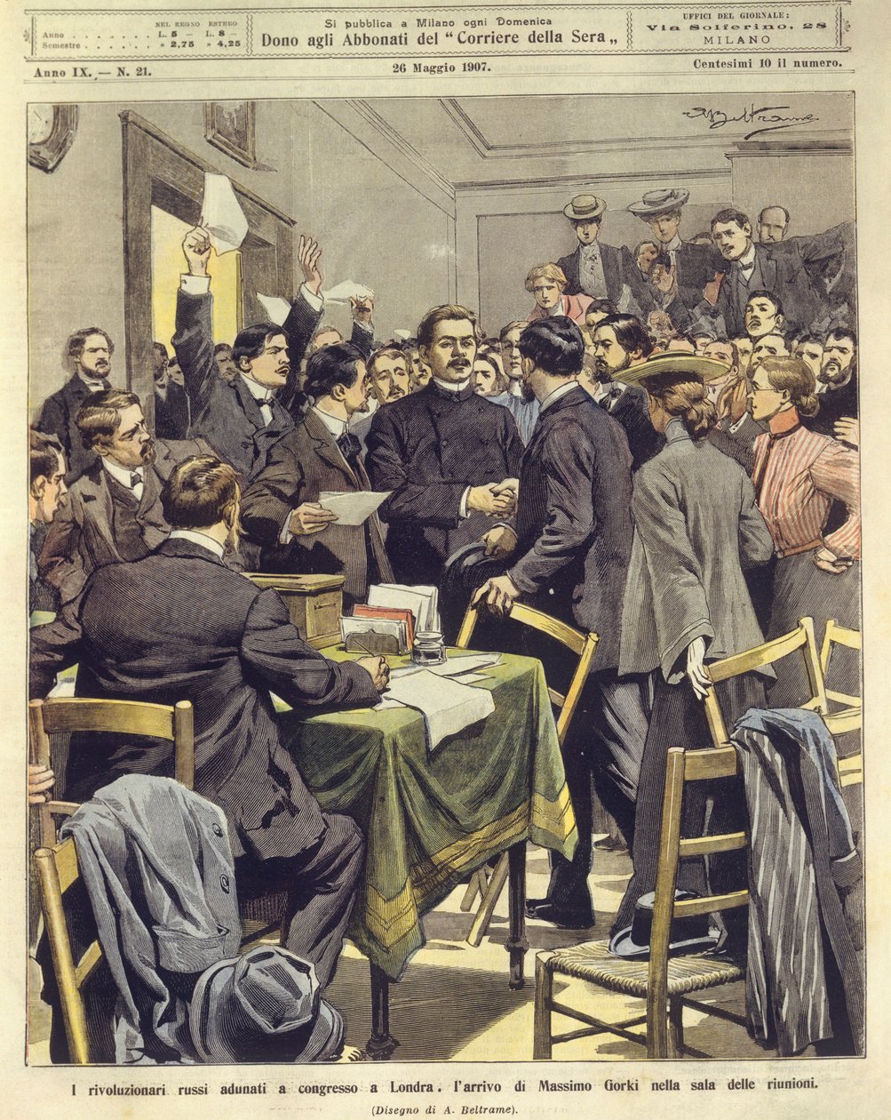 Maxim Gorky ankommer til russiske revolutionæres møde i London den 26. maj af Achille Beltrame