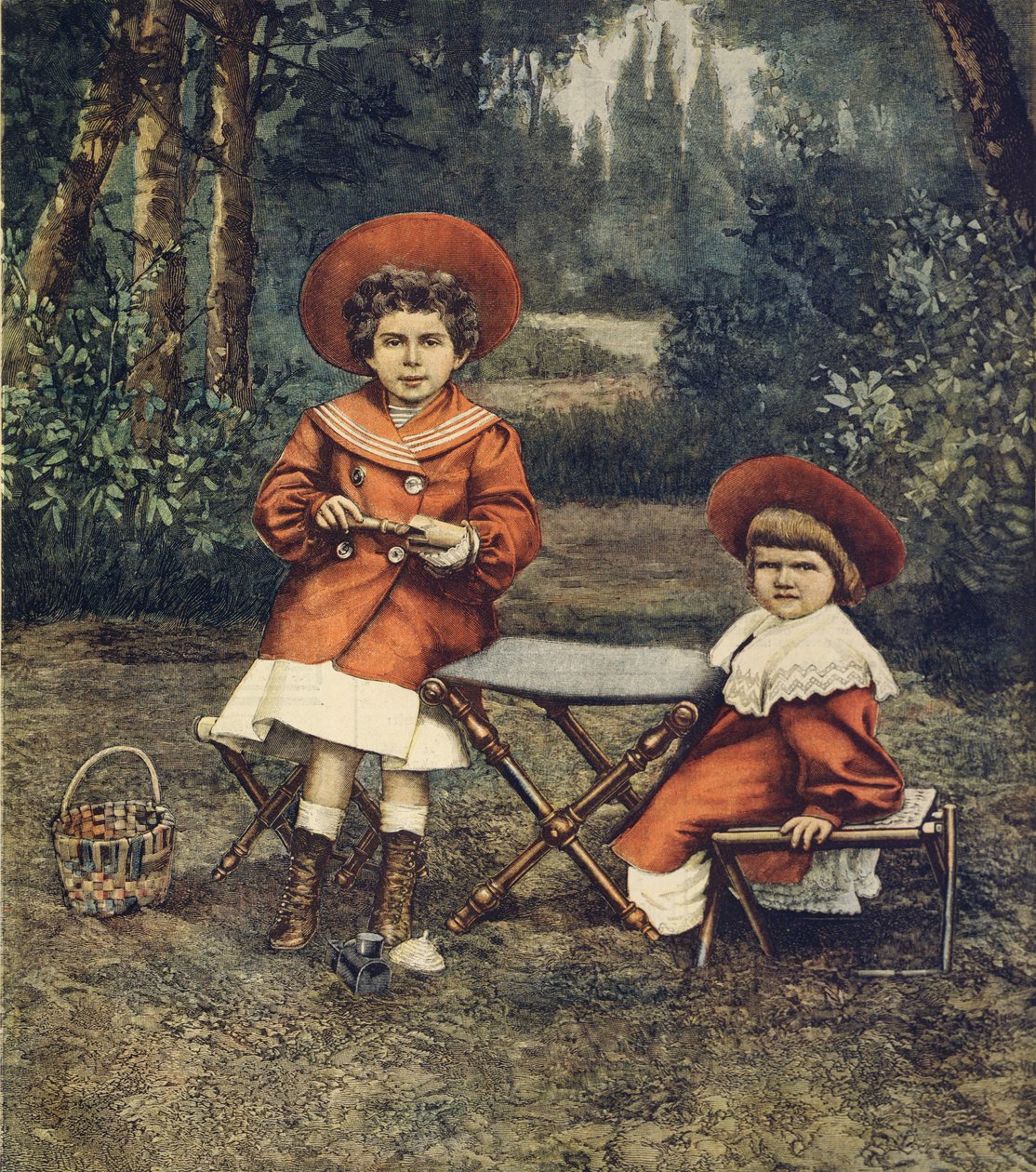 Prinsesser Jolanda og Mafalda, kongens døtre, i haver ved Quirinale, af Achille Beltrame (1871-1945), fra La Domenica del Corriere af Achille Beltrame