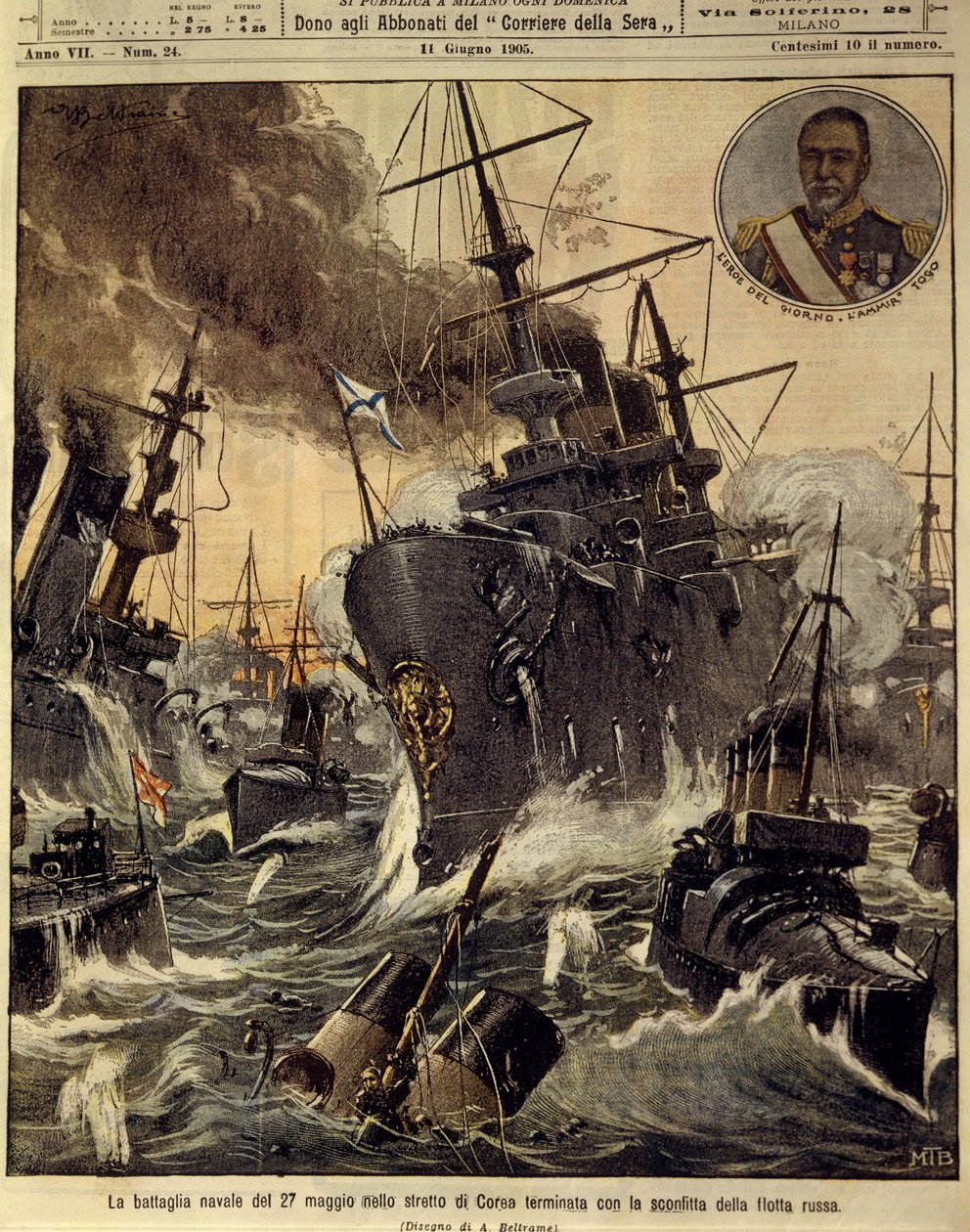 Russisk-japanske krig (1904-1905), søslag i strædet Korea, som endte med den russiske flådes nederlag, 11. juni af Achille Beltrame