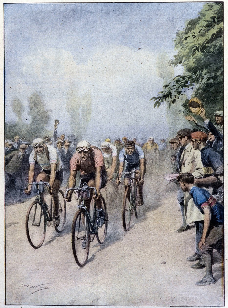 Den italienske cykeltur med Guerra og Binda - tegning af A. Beltrame, i "La Domenica del Corriere"" den 1. februar af Achille Beltrame