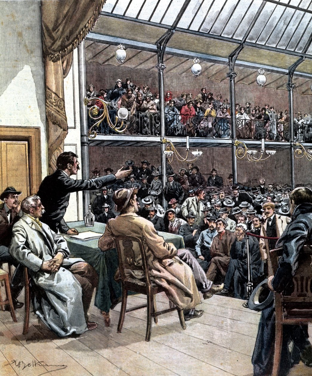 De første fagforeninger opstod i Milano i 1901. Ill. de Beltrame. La Domenica del Corriere 