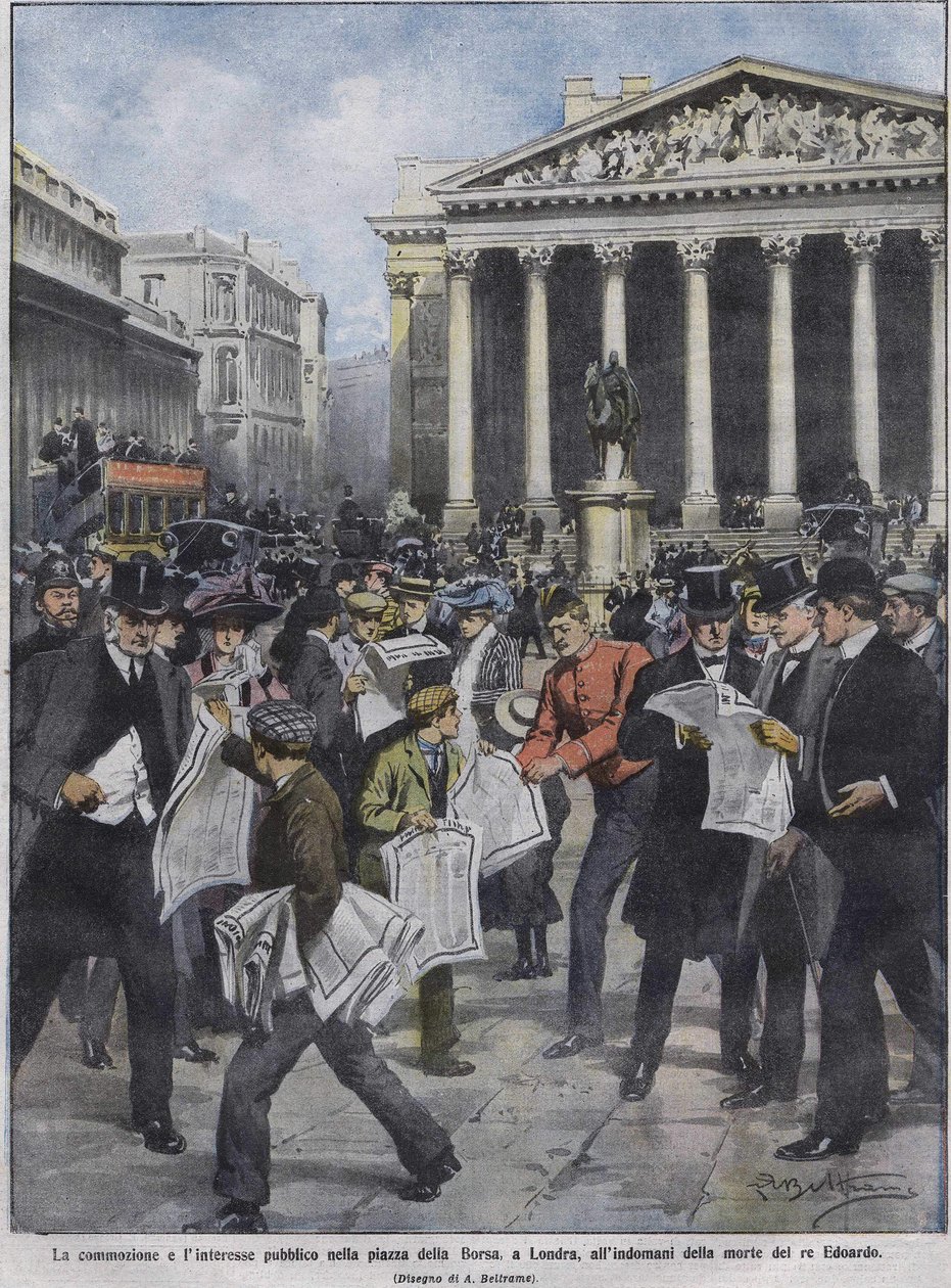 Dagen efter kong Edward VII døde, dagen efter kong Edward VIIs død. Illustration af Achille Beltrame. maj 1910. af Achille Beltrame
