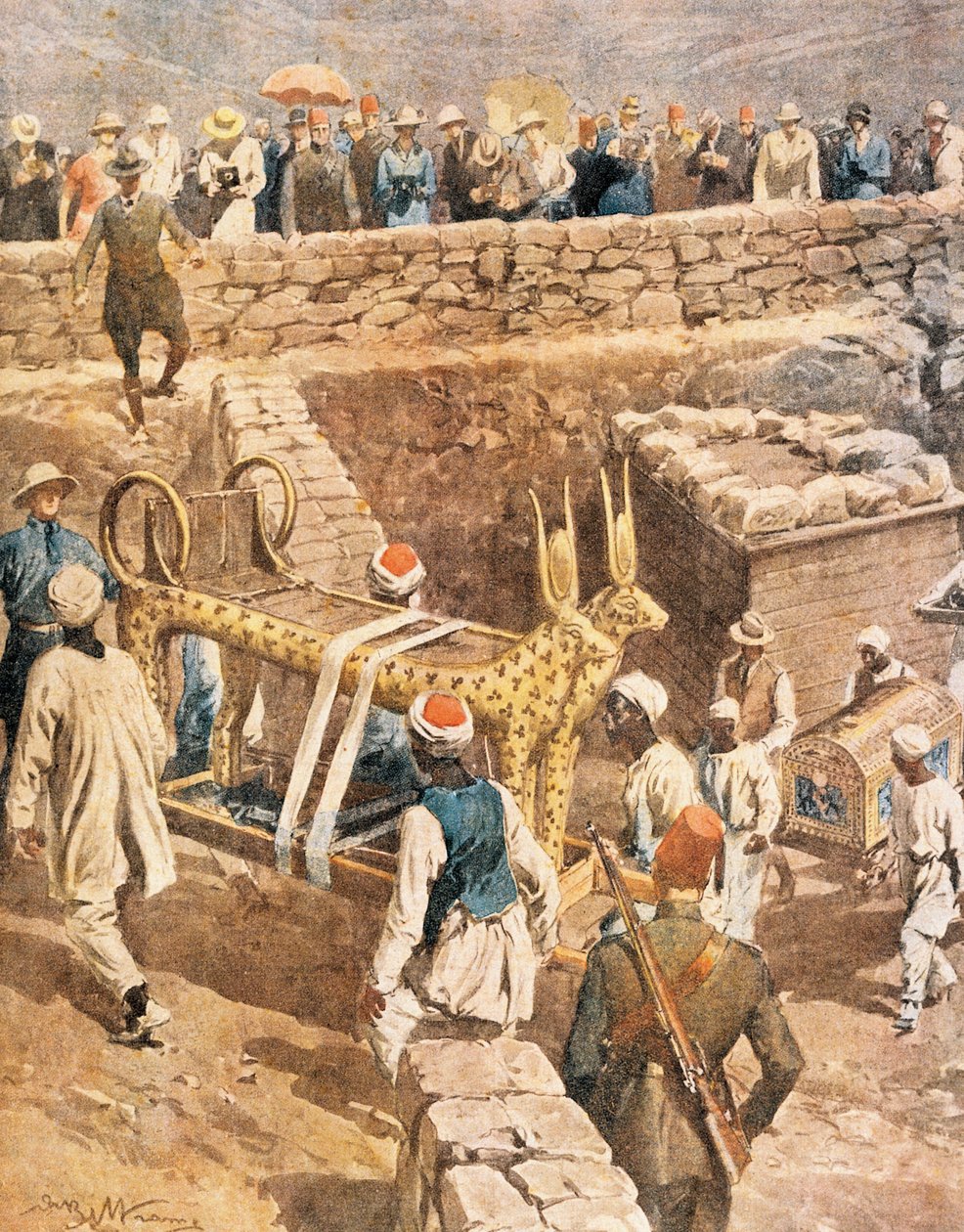 Opdagelsen af Tutankhamons grav af Achille Beltrame (1871-1945), illustration af Achille Beltrame