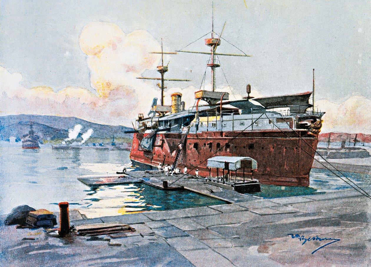 Det gamle skib Castelfidardo i La Spezia af Achille Beltrame