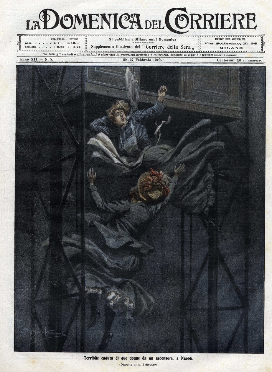 To kvinder faldt fra en elevator i Napoli i 1910. af Achille Beltrame