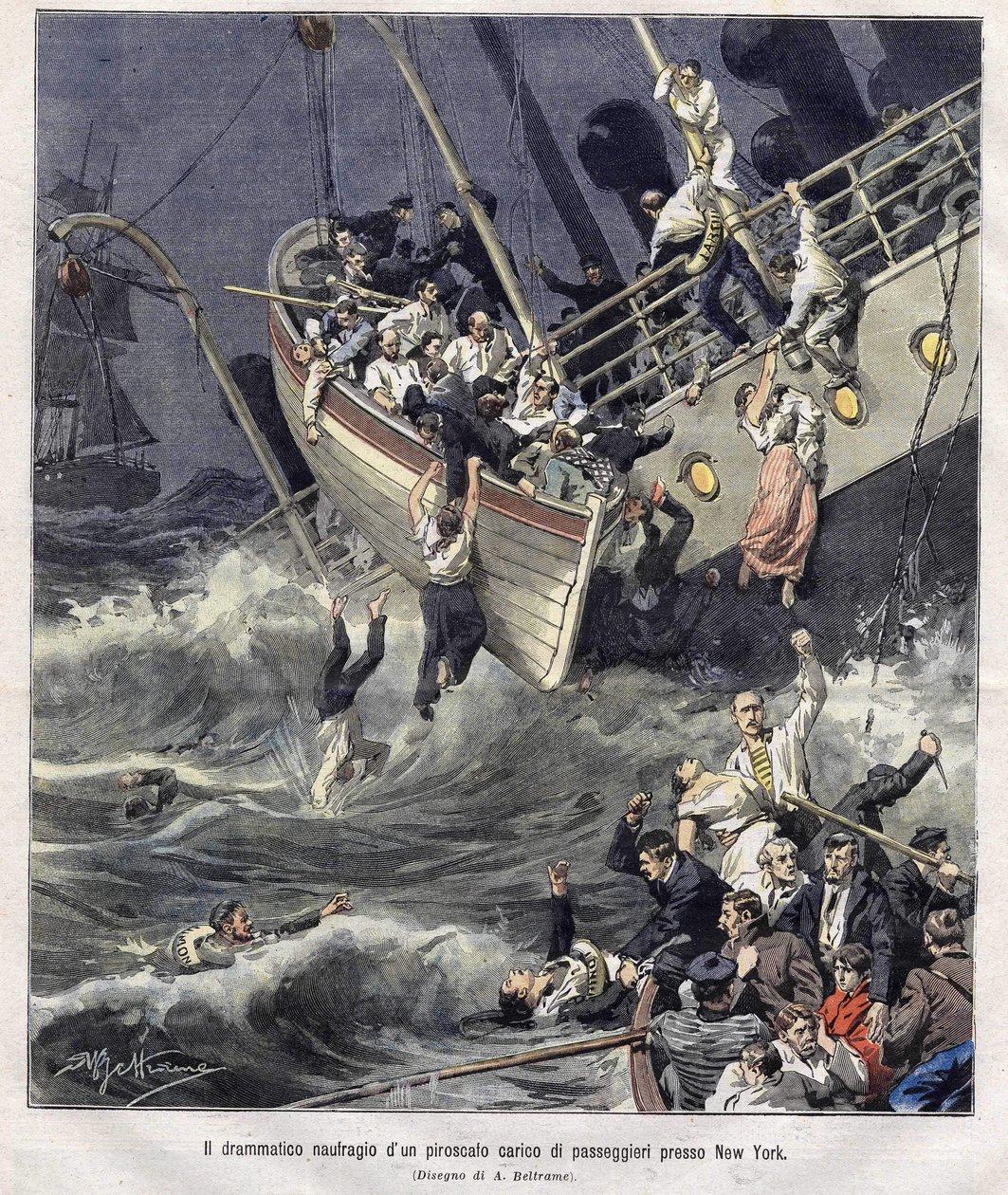 Vraget af Larchmont-båden ud for New York i februar 1907 af Achille Beltrame