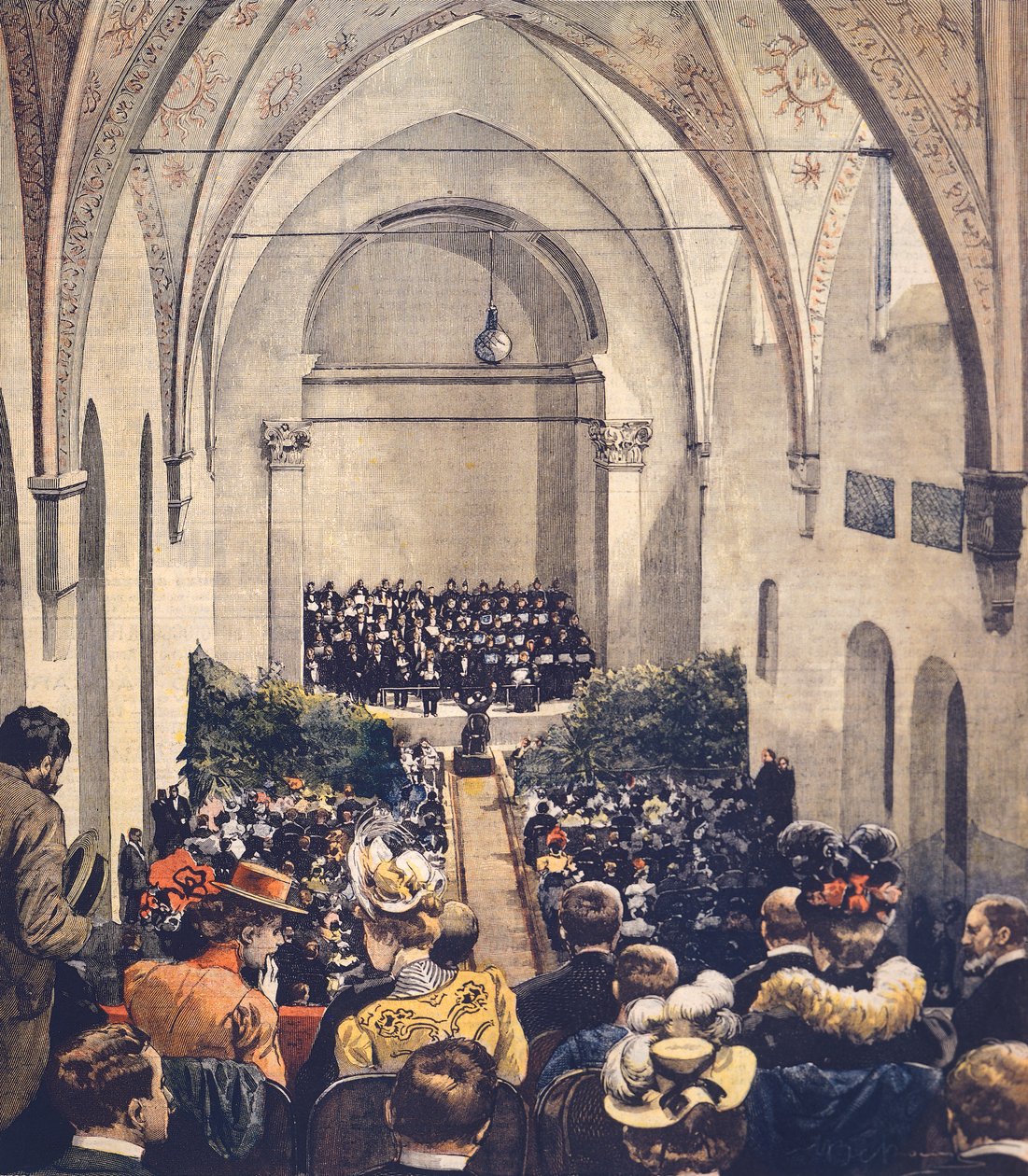 ceremoni i Perosi Music Hall i Milano af Achille Beltrame (1871-1945), forsideillustration fra La Domenica del Corriere, 6. maj 1900. af Achille Beltrame