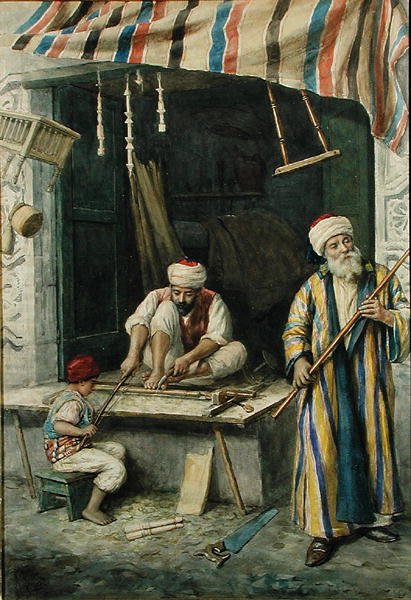 Arabiske snedkere, ca. 1875 (akvarel på papir) af Achille Buzzi