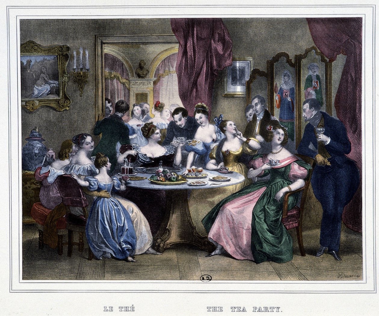 Fem timer: Tea-tid - i "Les heures de la Parisienne" af Achille Devéria af Achille Devéria
