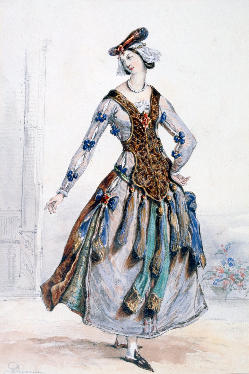 Mademoiselle Sophie, kostumedesign til en opera, c1820-1857 af Achille Devéria