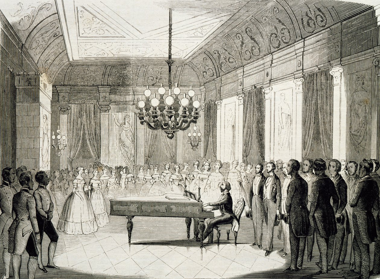 Musikalsk aften med klaver, af Achille Deveria (1800-1857), gravering, Frankrig af Achille Devéria