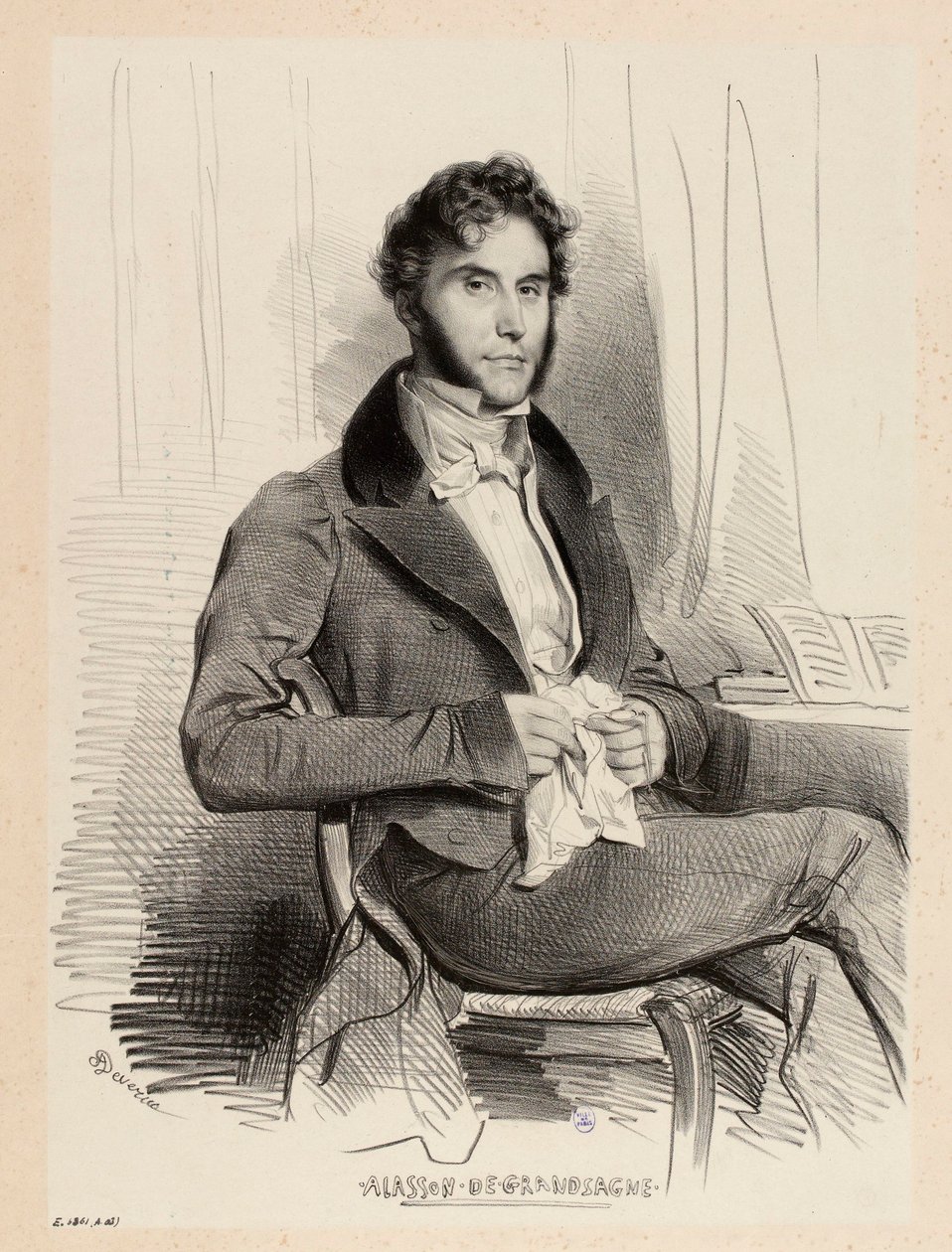 Portræt af Ajasson de Grandsagne af Achille Devéria