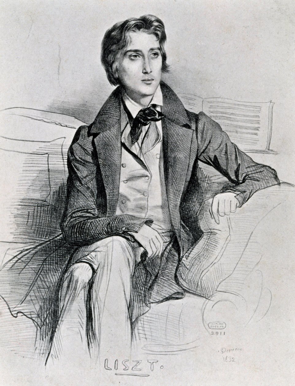 Portræt af den ungarske komponist og pianist Franz Liszt (Doborjan af Achille Devéria