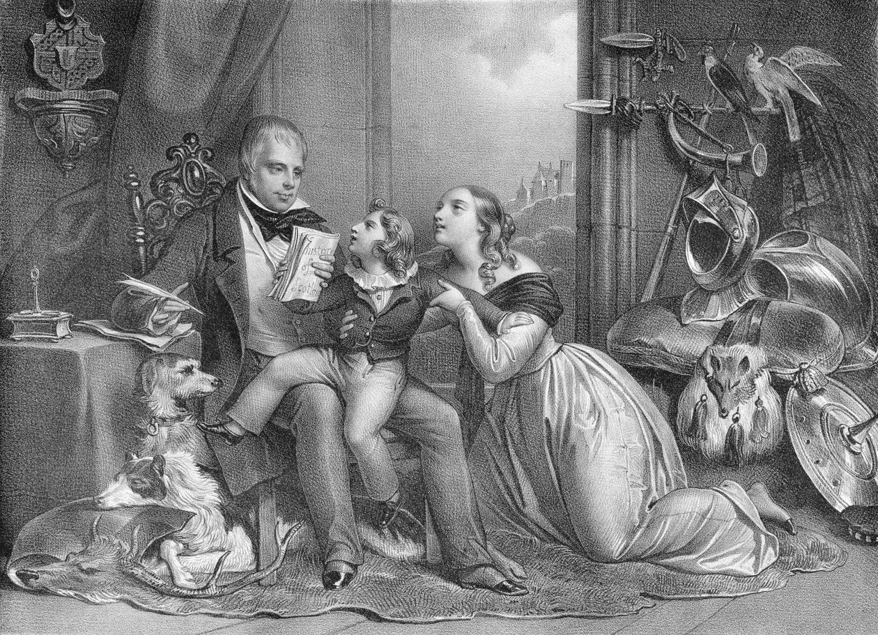Sir Walter Scott (1771-1832) og hans barnebarn, John Hugh Lockhart (d.1831) af Achille Devéria