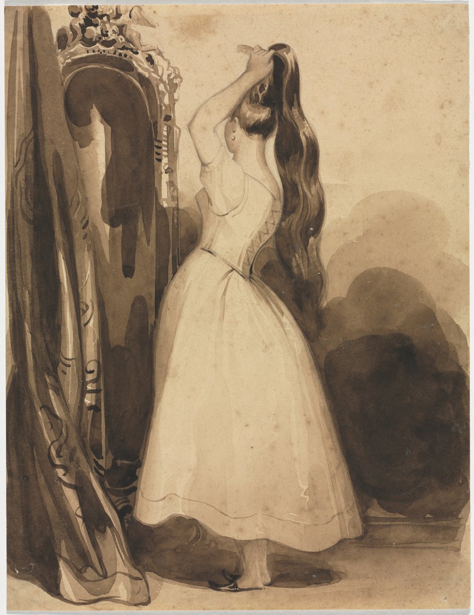 Ung kvinde, der reder sit hår, 1800-tallet, før 1857. af Achille Devéria