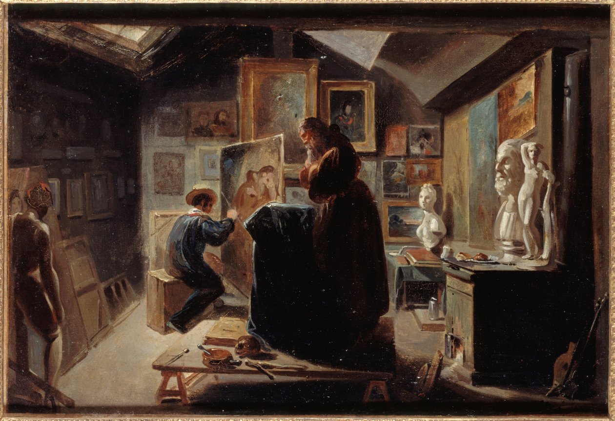 Modellens positur, ca. 1838 (olie på papir på lærred) af Achille Devéria