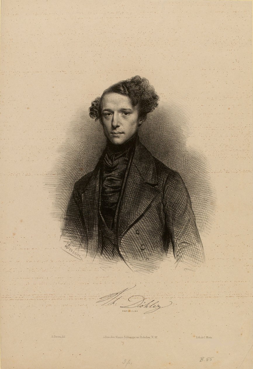 Portræt af komponisten Theodor Döhler 1814-1856. af Achille Devéria