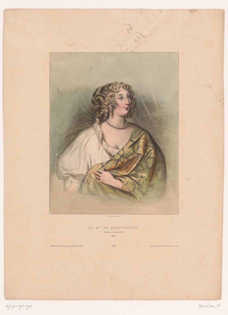 Portræt af Madame de Montespan La M.ise de Montespan, Louis XIVs elskerinde, 1667 (titel på objektet) Berømte kvinder (serietitel) af Achille Devéria