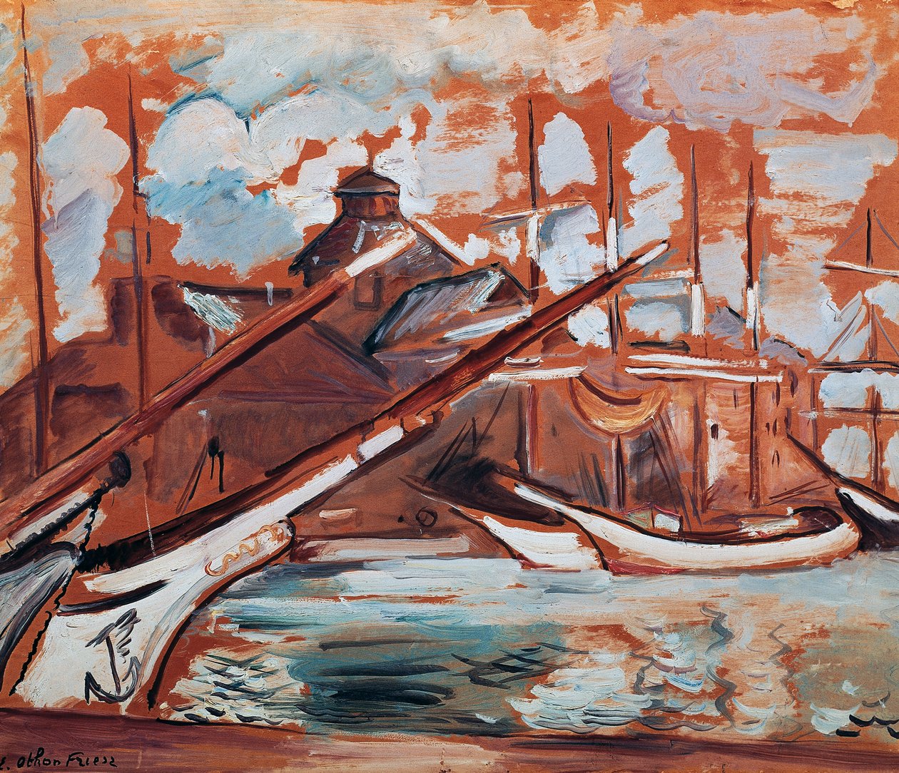Havnescene, af Othon Friesz (1879-1949), olie på pap, 54x65 cm. Frankrig, det 20. århundrede. af Achille Emile Othon Friesz