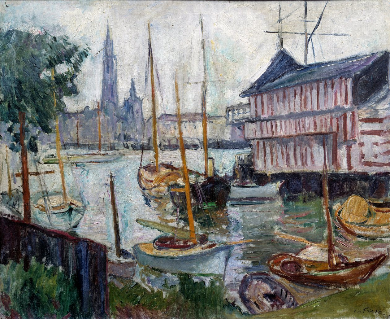 Dam med fiskerbåde Maleri af Achille-Emile (Achille Emile) Othon Friesz (1879-1949) 20. århundrede Le Havre, Musee des Beaux Arts af Achille Emile Othon Friesz