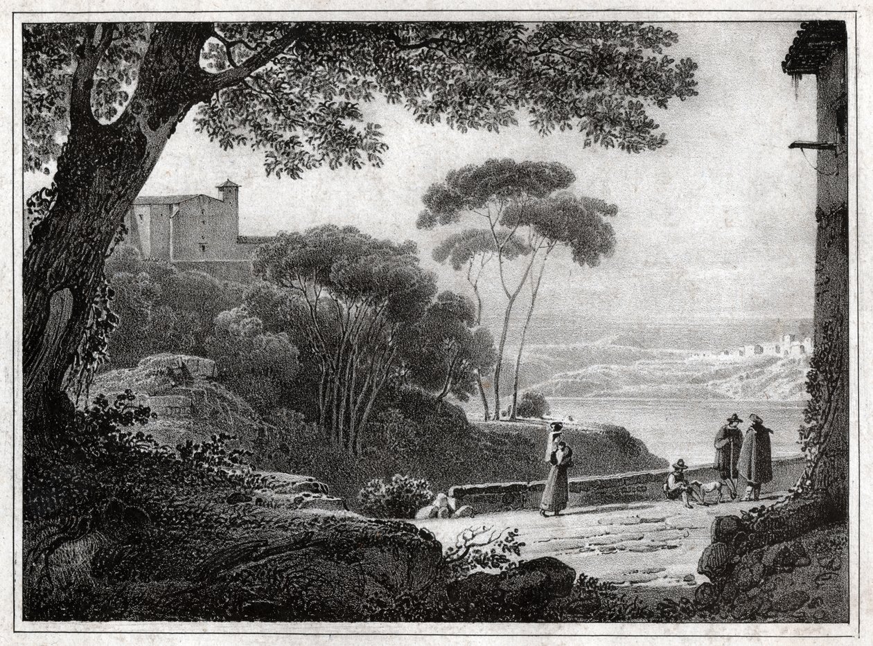 Albanosøen. (gravering omkring 1820) af Achille Etna Michallon