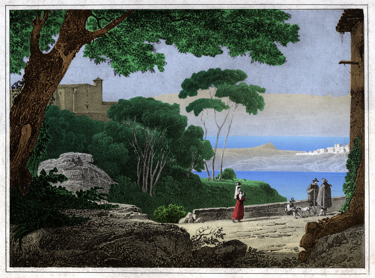 Albanosøen. (stik, ca. 1820) af Achille Etna Michallon