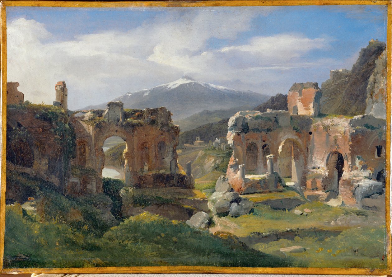 Ruines du theatre de Taormina - Ruinerne af teatret i Taormina ... af Achille Etna Michallon