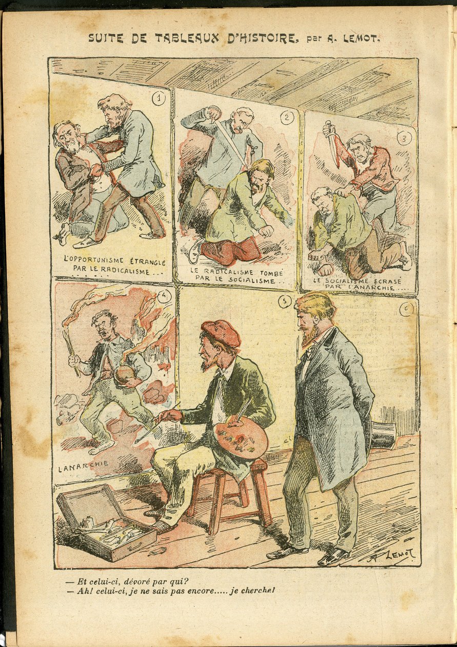 Illustration af Achille Lemot (1846-1909) i Le Pelerin, 20/05/06 - Suite af historiske malerier - anarkistisk anarkisme, radikalisme, kunst, revolution, opportunisme, usikkerhed, socialisme - malere kunstnere af Achille Lemot