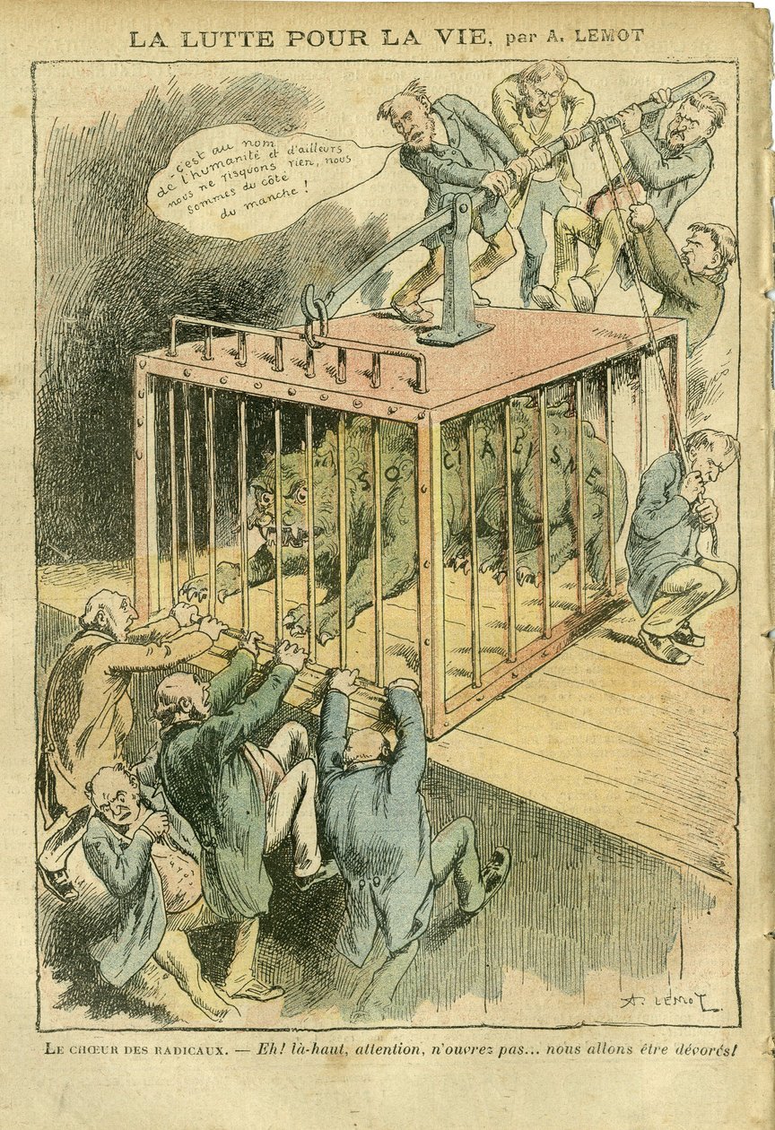 Illustration af Achille Lemot (1846-1909) i Le Pelerin, 21/04/07 - Kampen for livet - Socialisme, Radikal-socialisme - Animalisering af Achille Lemot
