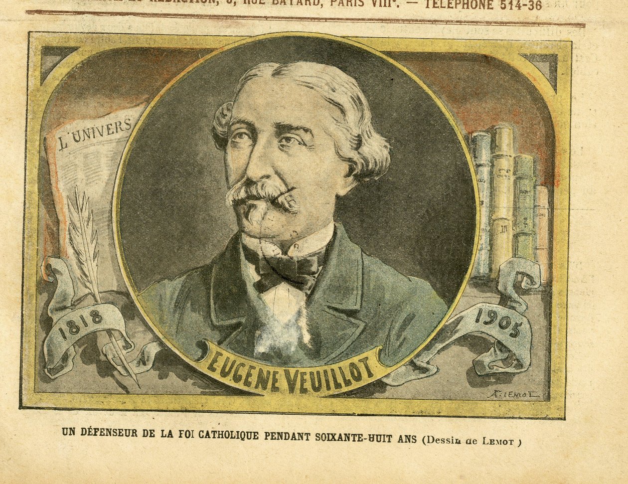 Illustration af Achille Lemot (1846-1909) i Le Pelerin, 01/10/05 - En forsvarer af den katolske tro i otteogtres år - Presse/medier, Religion Faith, L