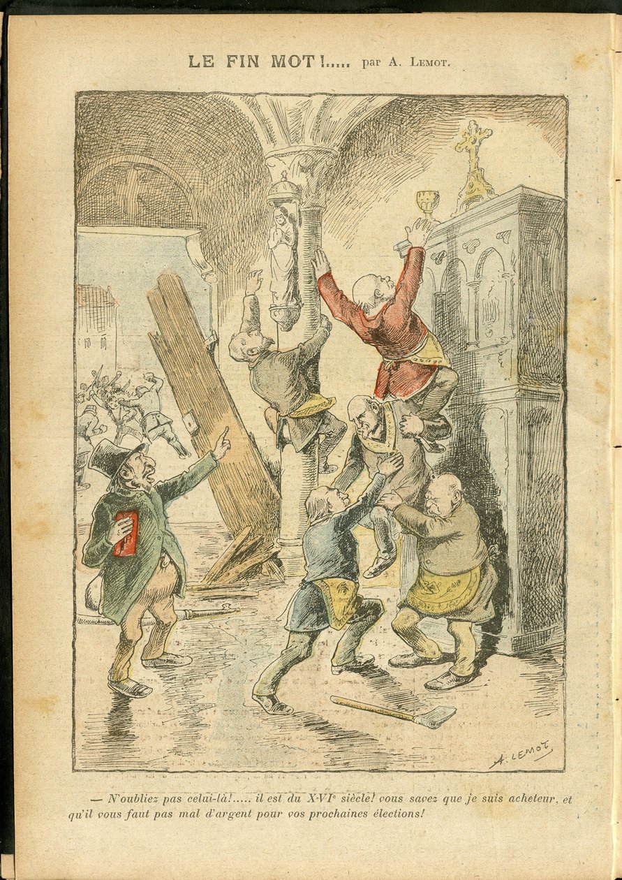 Illustration af Achille Lemot (1846-1909) i Le Pelerin, 25/02/06 - Antisemitisme, Religion Tro, katolsk katolicisme - Adskillelse af kirke og stat, opgørelser/reaktioner på opgørelser - jøde af Achille Lemot