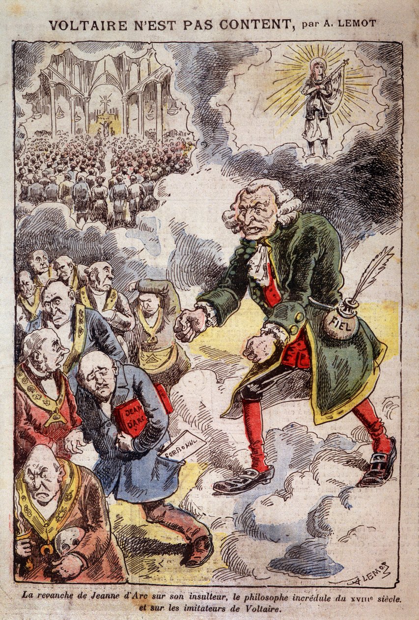 Voltaire er ikke tilfreds med Achille Lemot (1846-1909) - Karikatur på Francs Macons - i "Pelerin" 25/04/1909 (gravering) af Achille Lemot